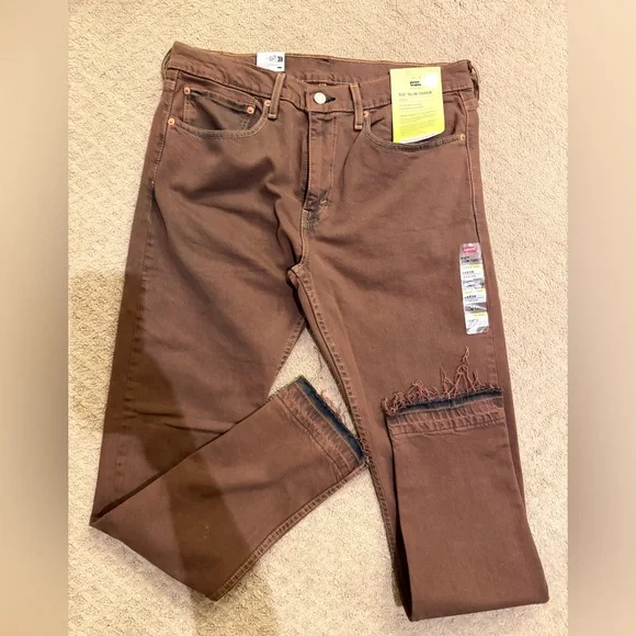 NWT Levi's Mens 512 1188 Acid Brown Raw Hem Slim Taper Denim Jeans 34*34 - Picture 3 of 5